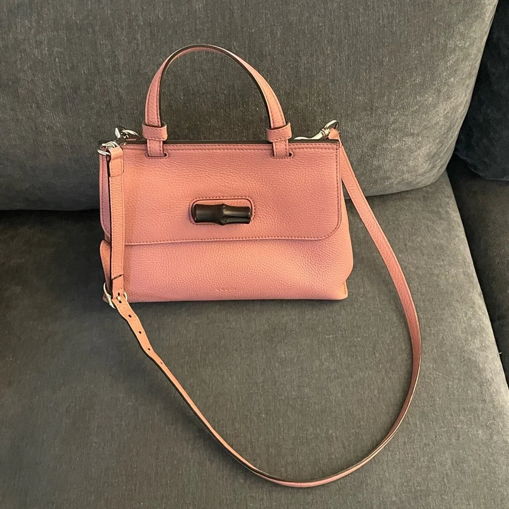 ‼️CCO FLASH SALE‼️Gucci Bamboo Daily Dusty Rose Blush Pink Leather Satchel - Picture 2 of 16